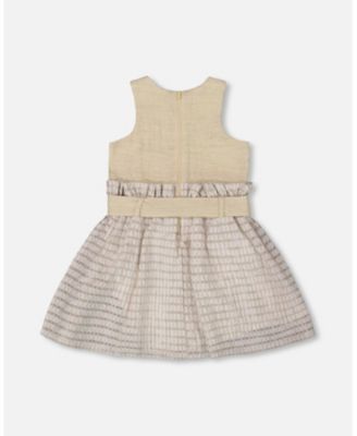  Girls' Bi-Material Belted Dress - Little Kid