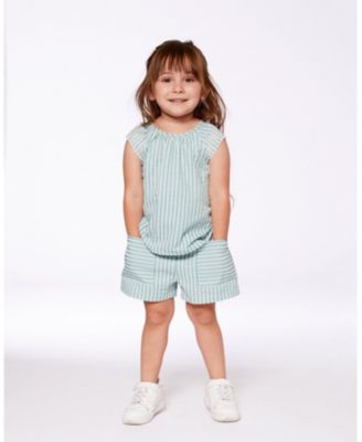 Girls' Chambray Blouse and Short Set Striped - Little Kid