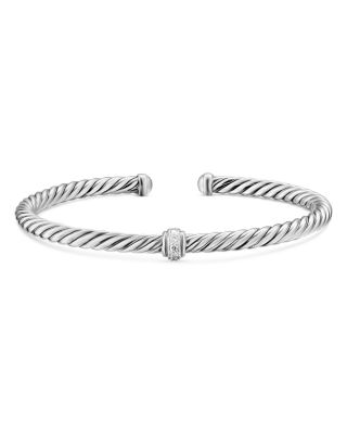 Cable Flex Station Bracelet in Sterling Silver with Diamonds, 4mm