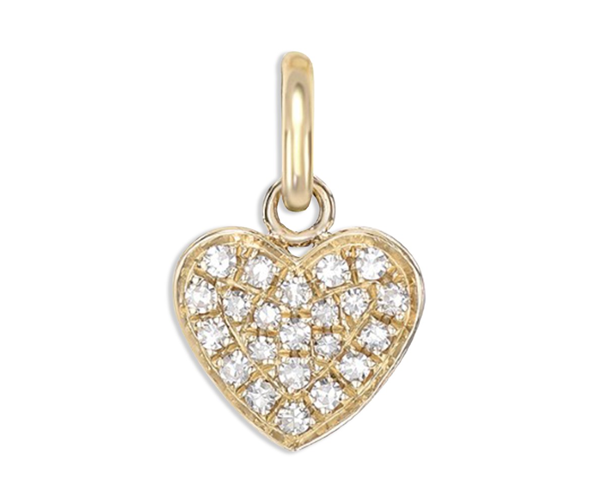 14K Yellow Gold Diamond Cluster Small Heart Charm Pendant