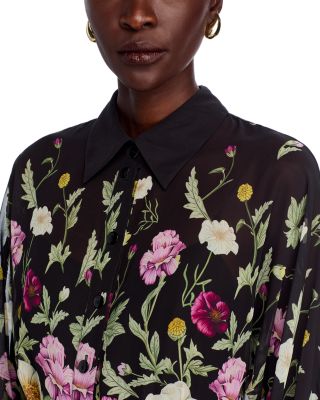 Chiffon Floral Print Shirt Waist Maxi Dress