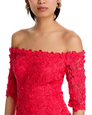 3D Flower Lace Off Shoulder High Low Gown