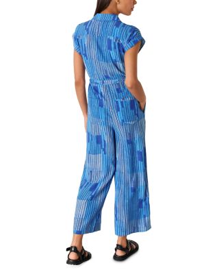 Stripe Print Zip Front Jumpsuit