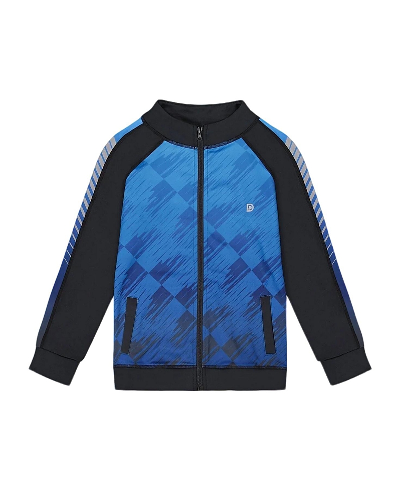 Deux Par Deux Boy's Printed Full Zip Athletic Cardigan Blue And Black In Blue And Black