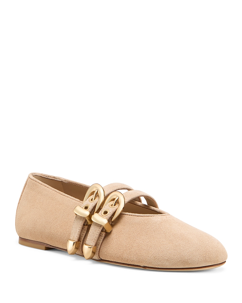 Stuart Weitzman Maven Suede Buckle Mary Jane Ballerina Flats