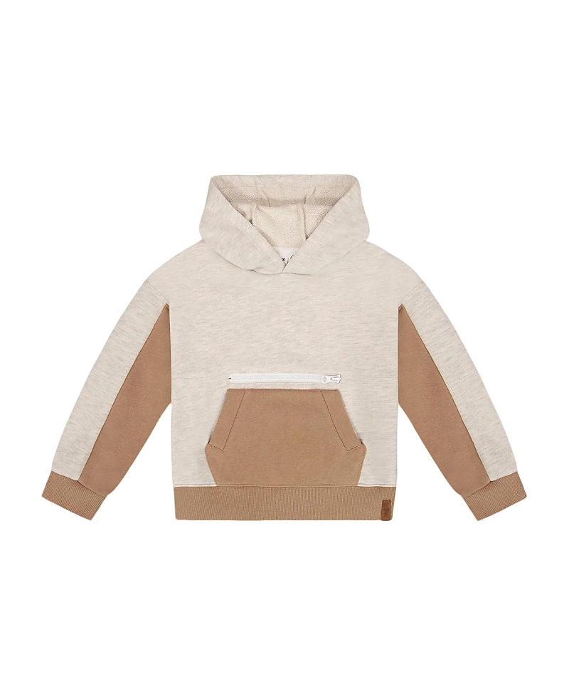 Deux Par Deux Little Boy's French Terry Color Block Pullover Hoodie Sweatshirt Beige And Off-white In Beige And Off-white