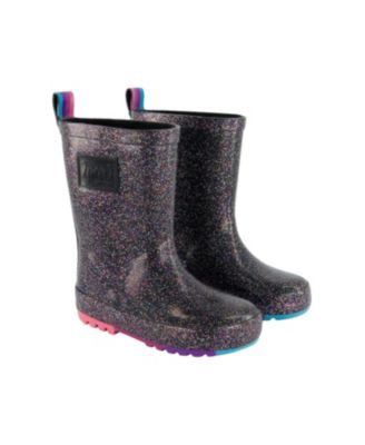 Deux par Deux - Girls' Rain Boots Black with Glitter - Toddler, Little Kid, Big Kid