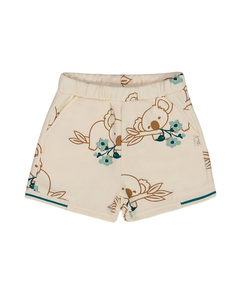 Deux Par Deux Girl's Printed French Terry Short Off-white And Koala In Off-white And Koala