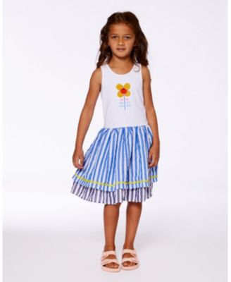 Girls' Bi-Material Cotton and Seersucker Dress - Little Kid