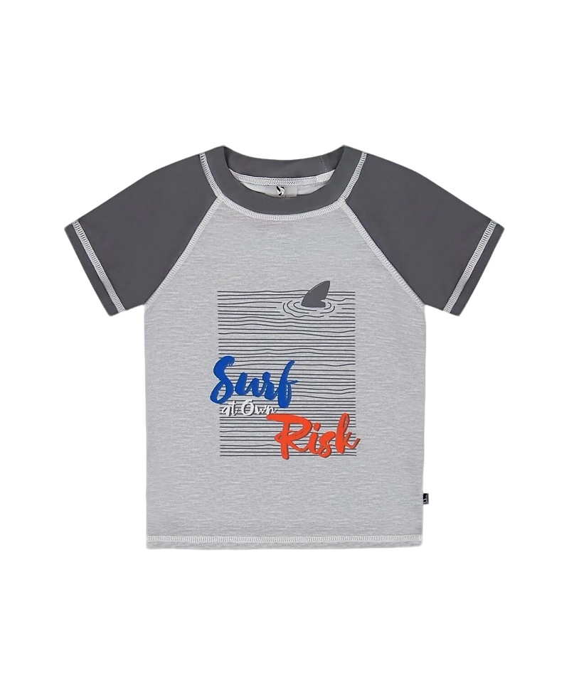 Deux Par Deux Boy's Short Sleeve Rashguard Dark And Light Gray