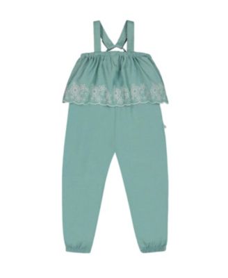 Deux par Deux - Girls' Chambray Jumpsuit with Embroidery - Little Kid