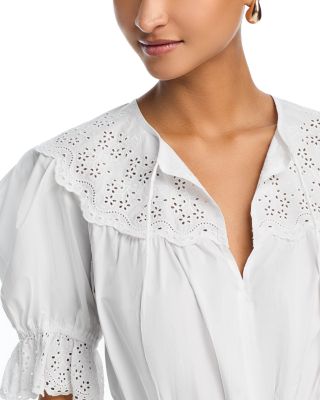 Eyelet Puff Sleeve Tie Top - Exclusive