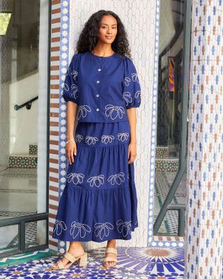 Embroidered Tiered Midi Skirt