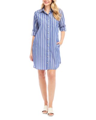 Karen Kane - Roll Tab Striped Shirt Dress