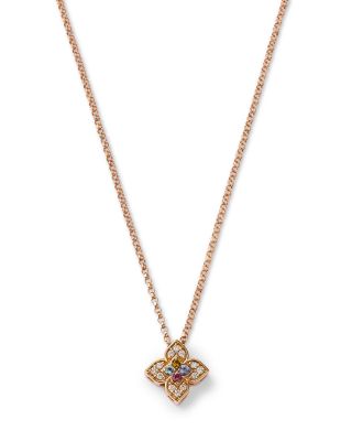 Roberto Coin - 18K Rose Gold Venetian Princess Carnival Multi Gemstone & Diamond Flower Pendant Necklace, 15-17"