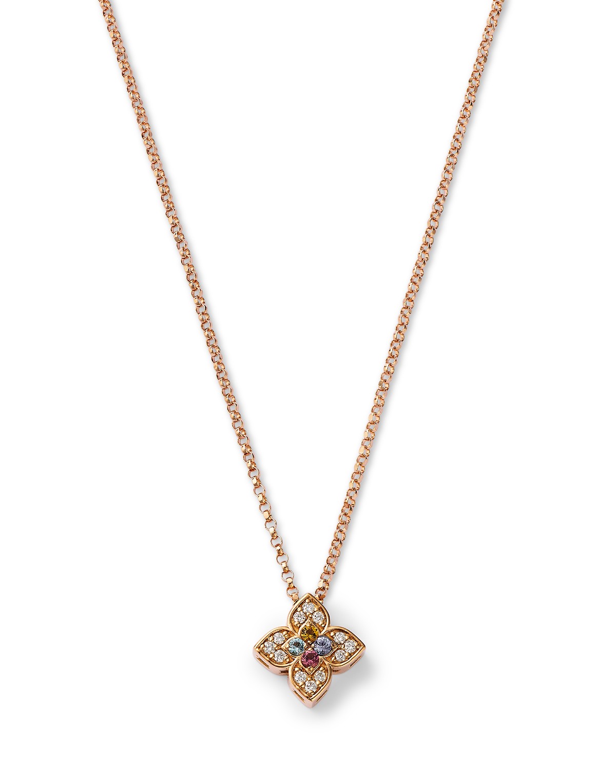 18K Rose Gold Venetian Princess Carnival Multi Gemstone & Diamond Flower Pendant Necklace, 15-17"