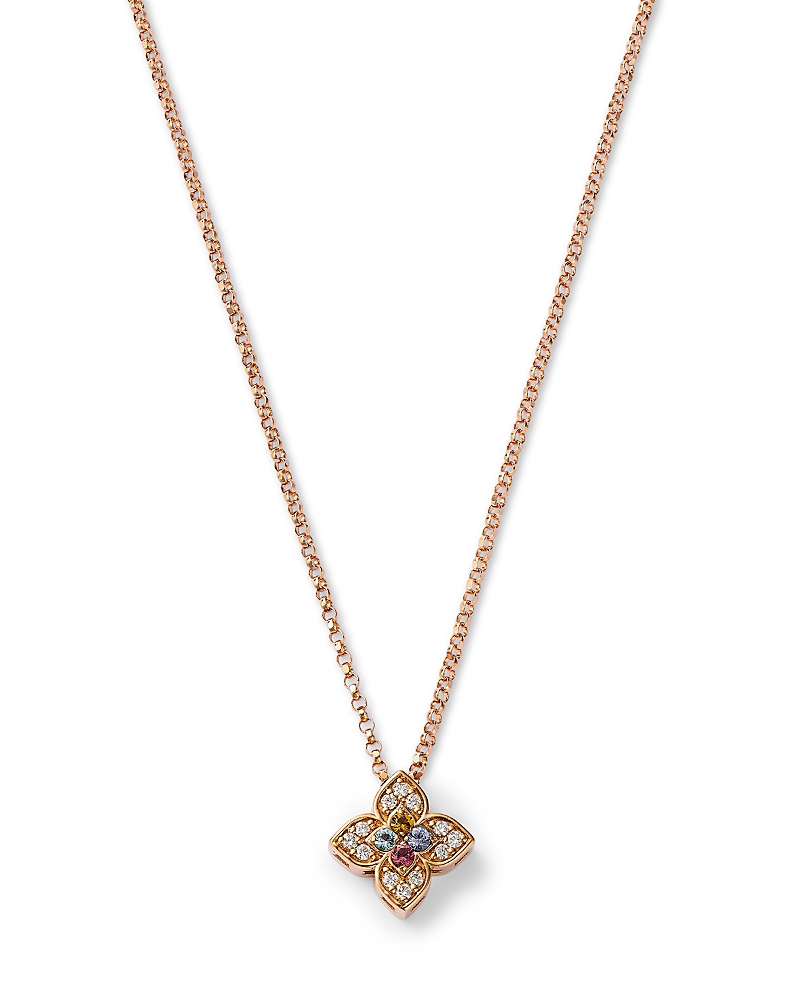 Roberto Coin 18K Rose Gold Venetian Princess Carnival Multi Gemstone & Diamond Flower Pendant Necklace, 15