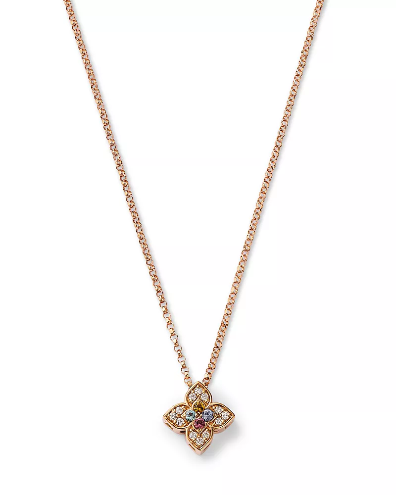 Roberto Coin 18K Rose Gold Venetian Princess Carnival Multi Gemstone & Diamond Flower Pendant Necklace, 15
