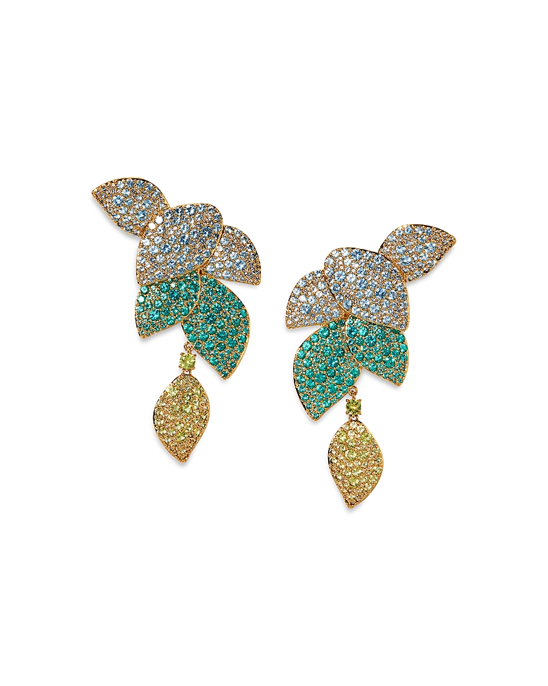 Shop Nadri Starlet Crystal Leaf Linear Earrings In Green/gold