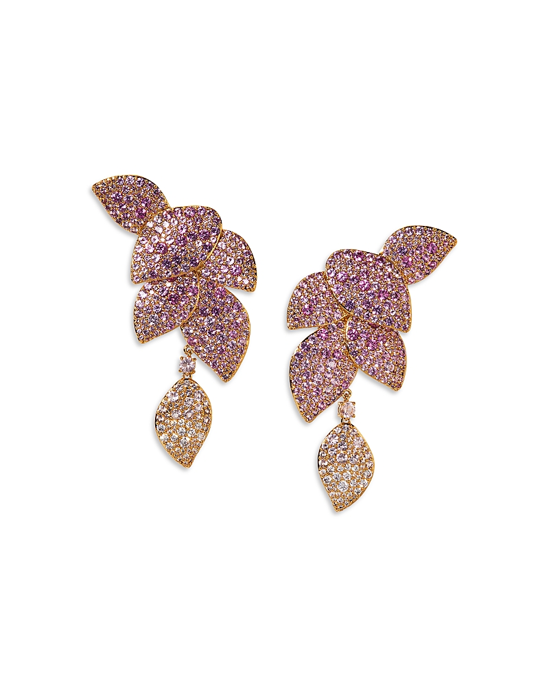 Shop Nadri Starlet Crystal Leaf Linear Earrings In Pink/gold
