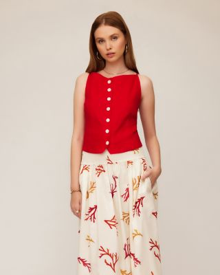 Elis Sleeveless Button Up Linen Top