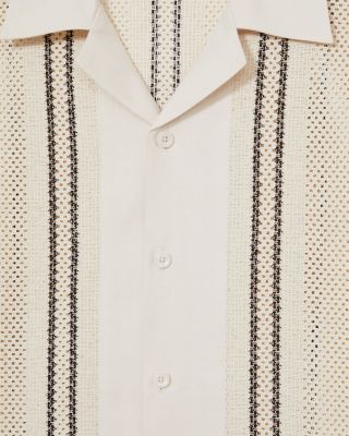 Striped Crochet Short Sleeve Camp Shirt