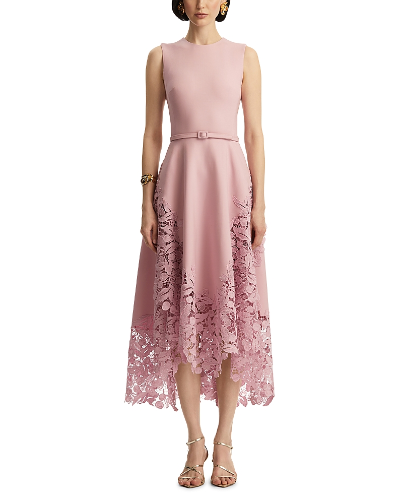 Oscar de la Renta Sleeveless Cherry Guipure Embroidered Dress
