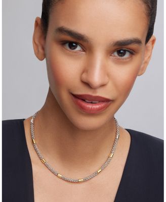 18K Yellow Gold & Sterling Silver High Bar Station Necklace, 16"