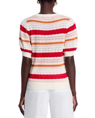 Elbow Blouson Sleeve Pointelle Stitch Sweater 