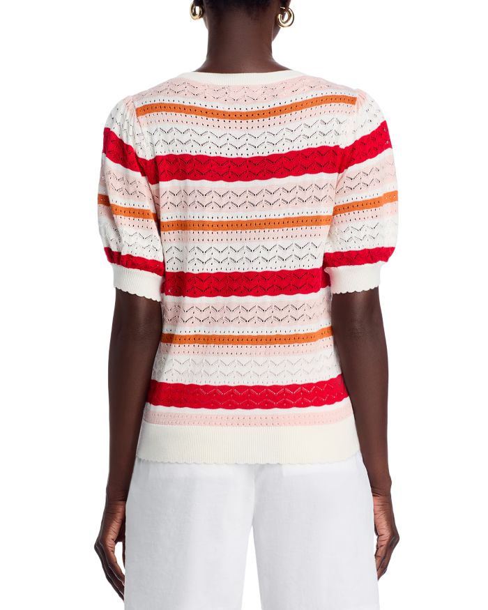 Elbow Blouson Sleeve Pointelle Stitch Sweater