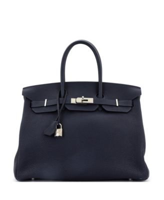 Pre-Owned HERMES Birkin 35 Handbag Blue Togo with Palladium Hardware