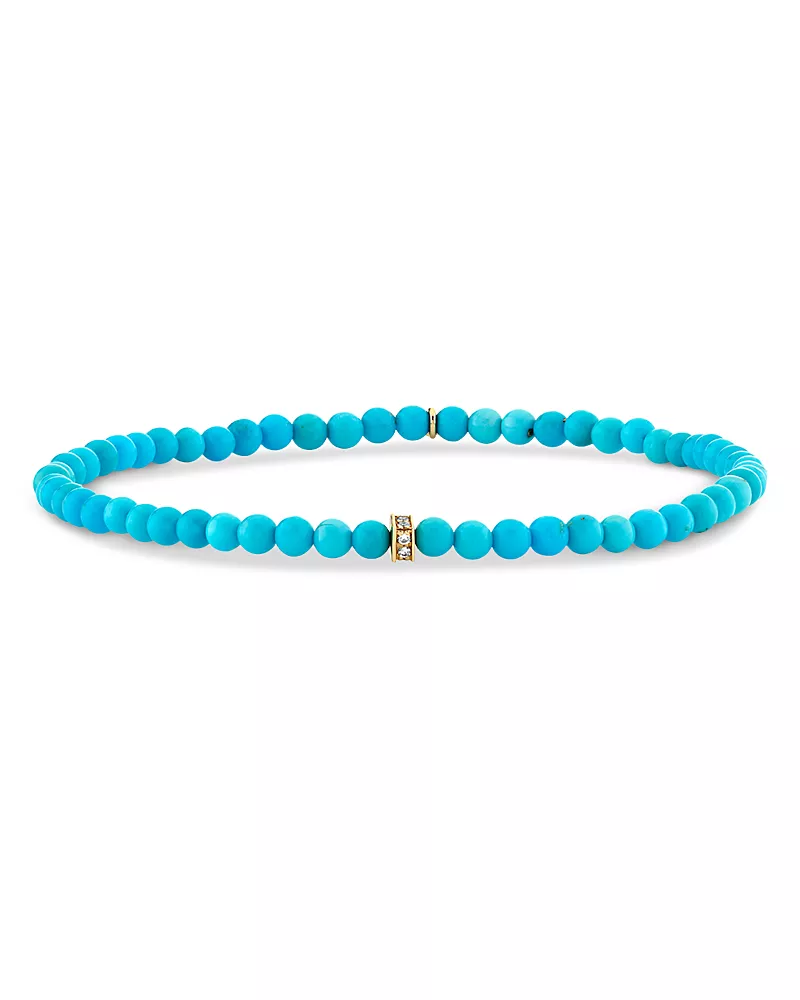 Sydney Evan 14K Yellow Gold Diamond Accent Turquoise Bead Stretch Bracelet