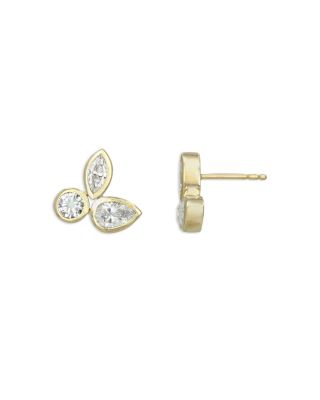 14K Yellow Gold Lab Grown Diamond Mixed Cut Bezel Cluster Stud Earrings
