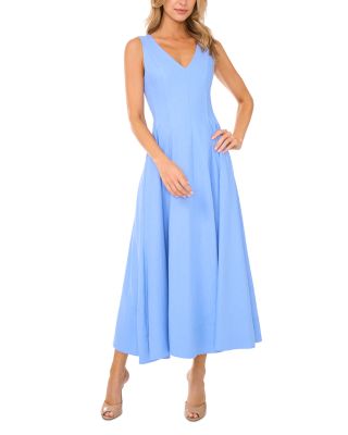 Sleeveless V Neck Pleated Maxi Dress