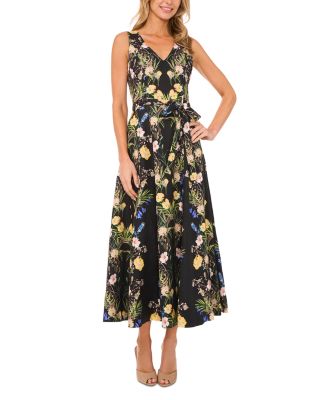 Floral Tie Neck Sleeveless Maxi Dress