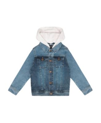 Deux par Deux - Boys' Denim Jacket with French Terry Hood - Big Kid