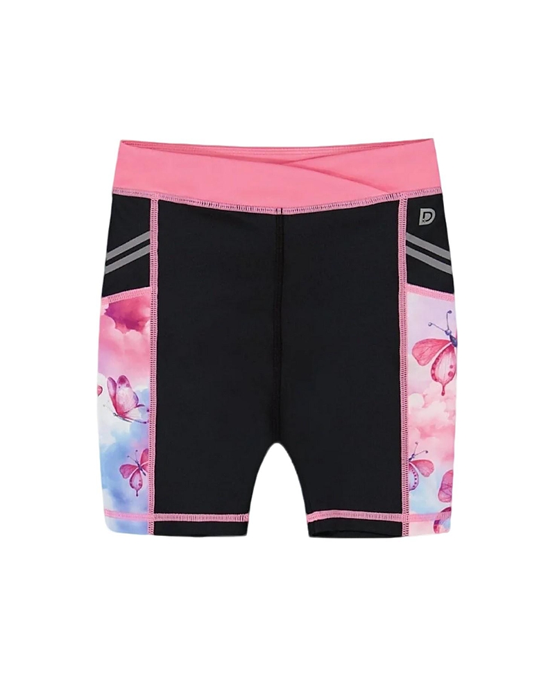 Deux Par Deux Little Girl's Printed Athletic Biker Short Black, Pink And Multicolored Butterflies