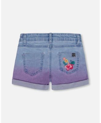 Girls' Cuffed Denim Shorts with Embroidery Floral Jeans - Big Kid