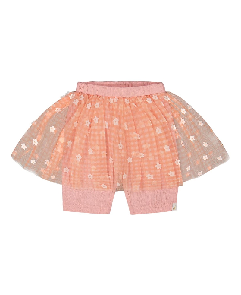 Deux Par Deux Girl's Crinkle Biker Short With Flower Mesh Skirt Light Old Pink