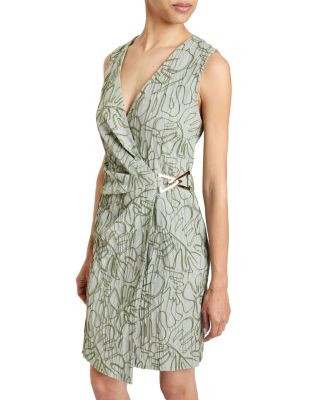 TILLY Sleeveless Faux Wrap Shift Dress in Stretch Cotton Cloque