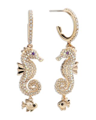Vela Pav&eacute; Seahorse Charm Half Hoop Earrings in Gold Tone