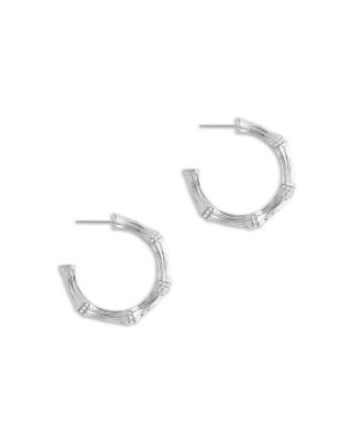 Pav&eacute; Bamboo Medium Hoop Earrings in 18K Gold Plated