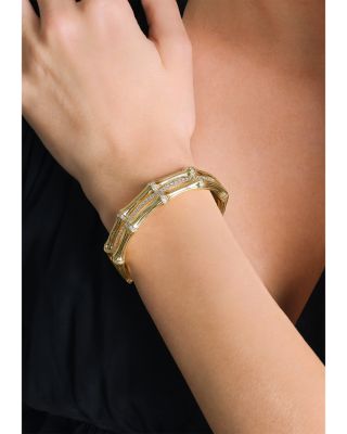 Pav&eacute; Bamboo Stacked Bangle Bracelet in 18K Gold Plated