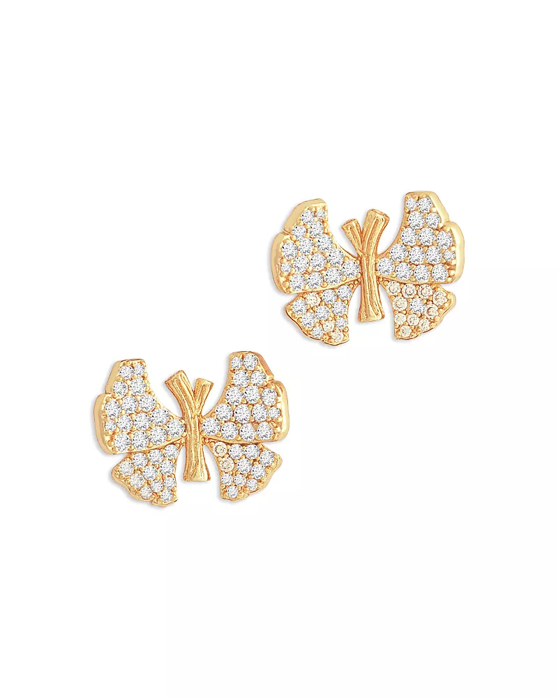 Anabel Aram Pave Butterfly Stud Earrings in 18K Gold Plated