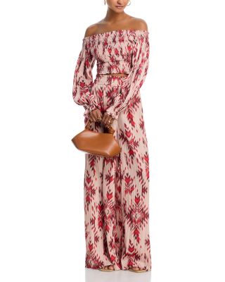 L'AGENCE - Graciela Printed Off The Shoulder Smocked Top & Lyra Printed Smocked Waist Pants