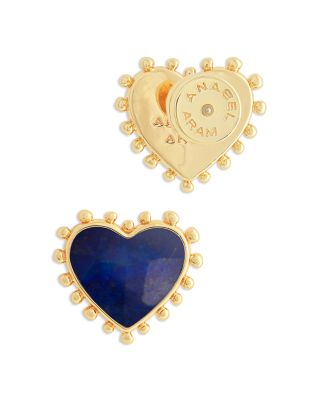 Heart Lapis & 18K Yellow Gold Plated Stud Earrings, 0.5"L