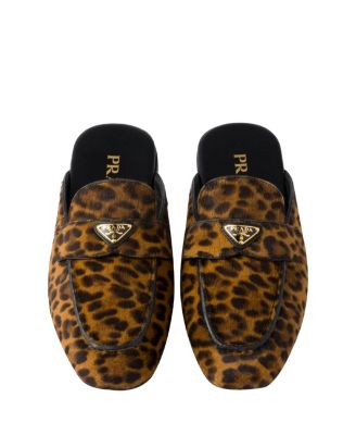  Women's Leopard-Print Leather Mules