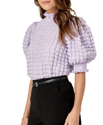 Women's Textured Mock Neck Short Sleeve Blouse