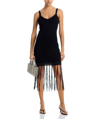 Stud Fringe Knit Crochet Mini Dress - Exclusive