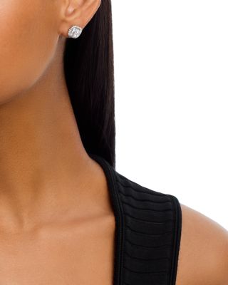 Diamond Halo Cluster Stud Earrings in 14K White Gold, 1.50 tcw